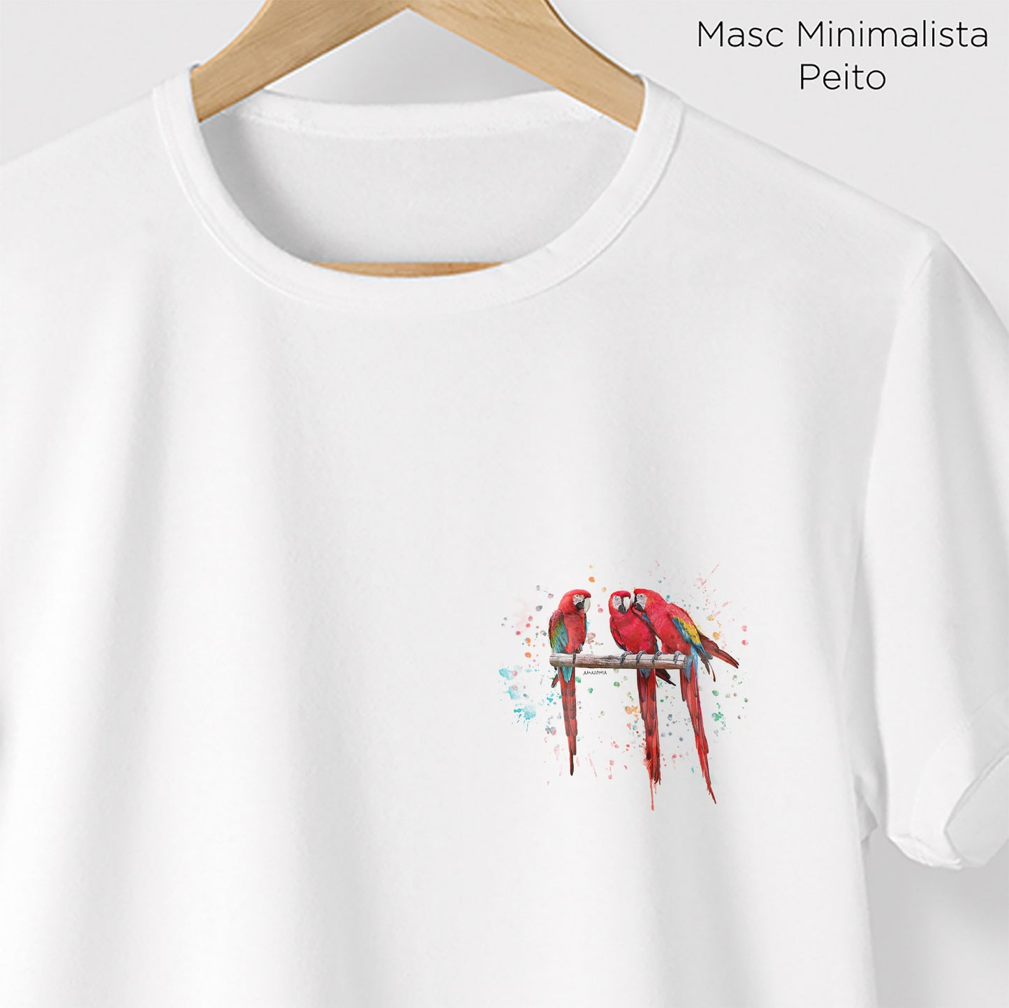 Camiseta Amazônia ARARAS AQUARELA - BRANCO - cód 0478