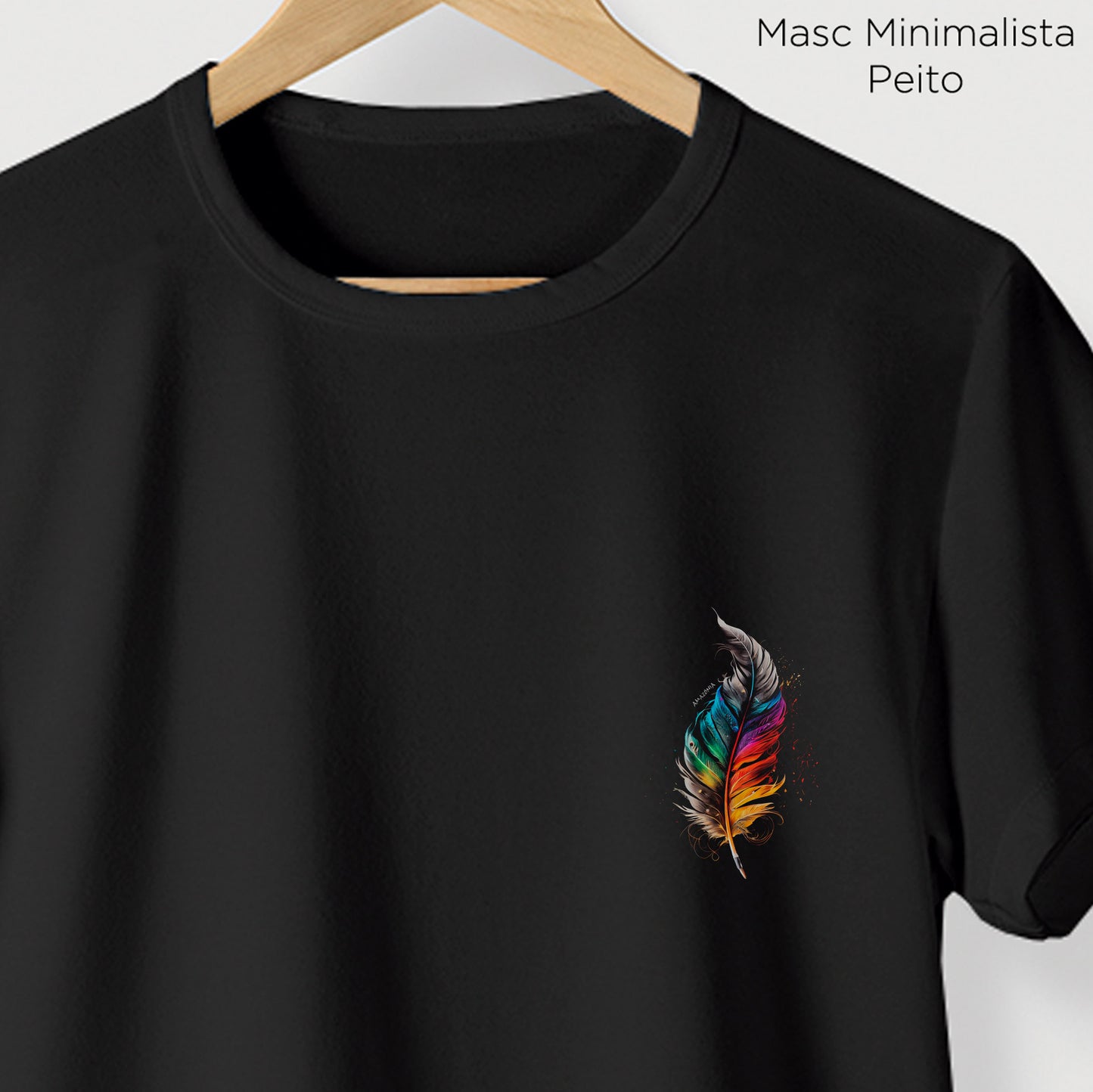 Camiseta Amazônia PENA COLORIDA - PRETO - cód 0562