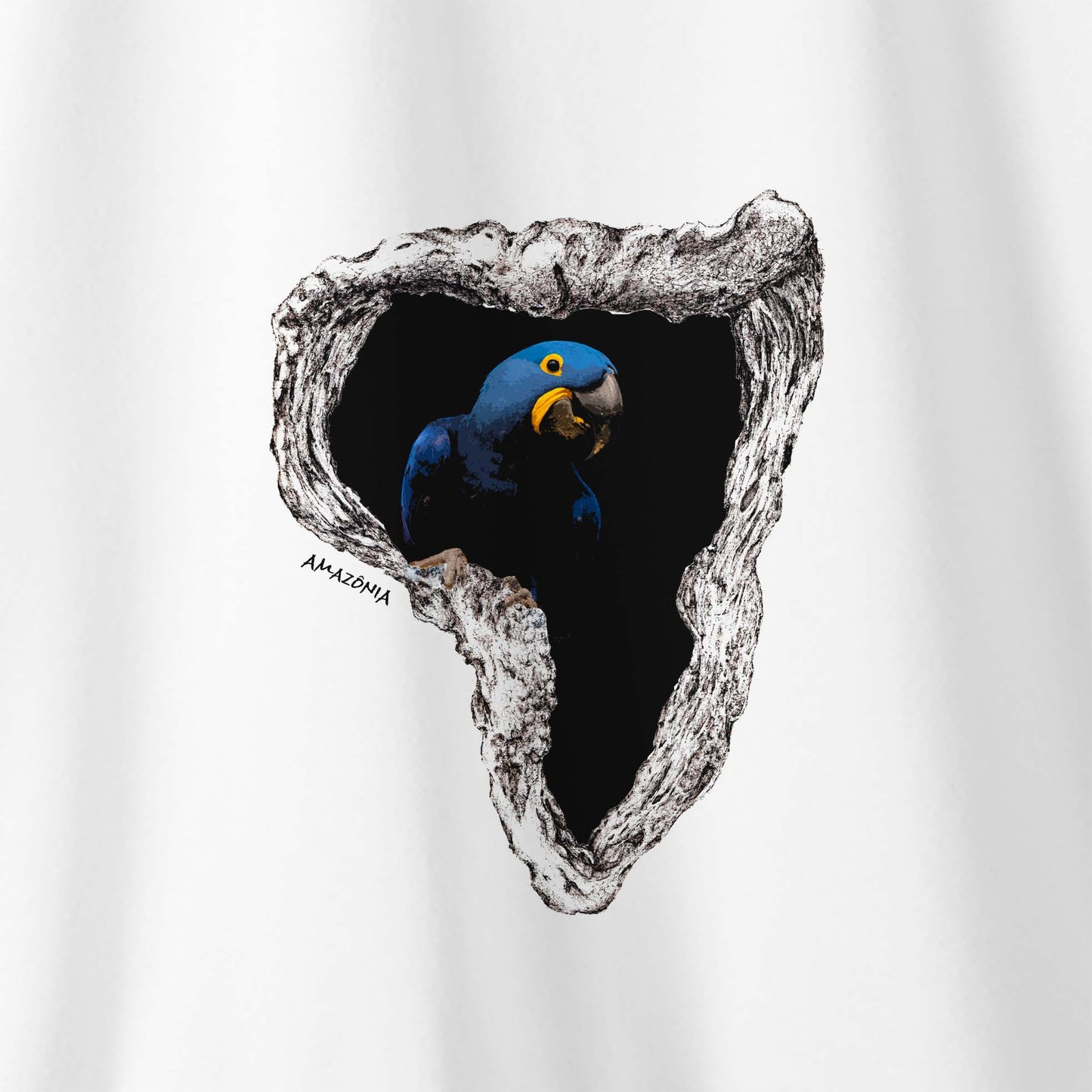 Camiseta Amazônia ONÇAFARI ARARA ÁRVORE - BRANCO - cód 2070