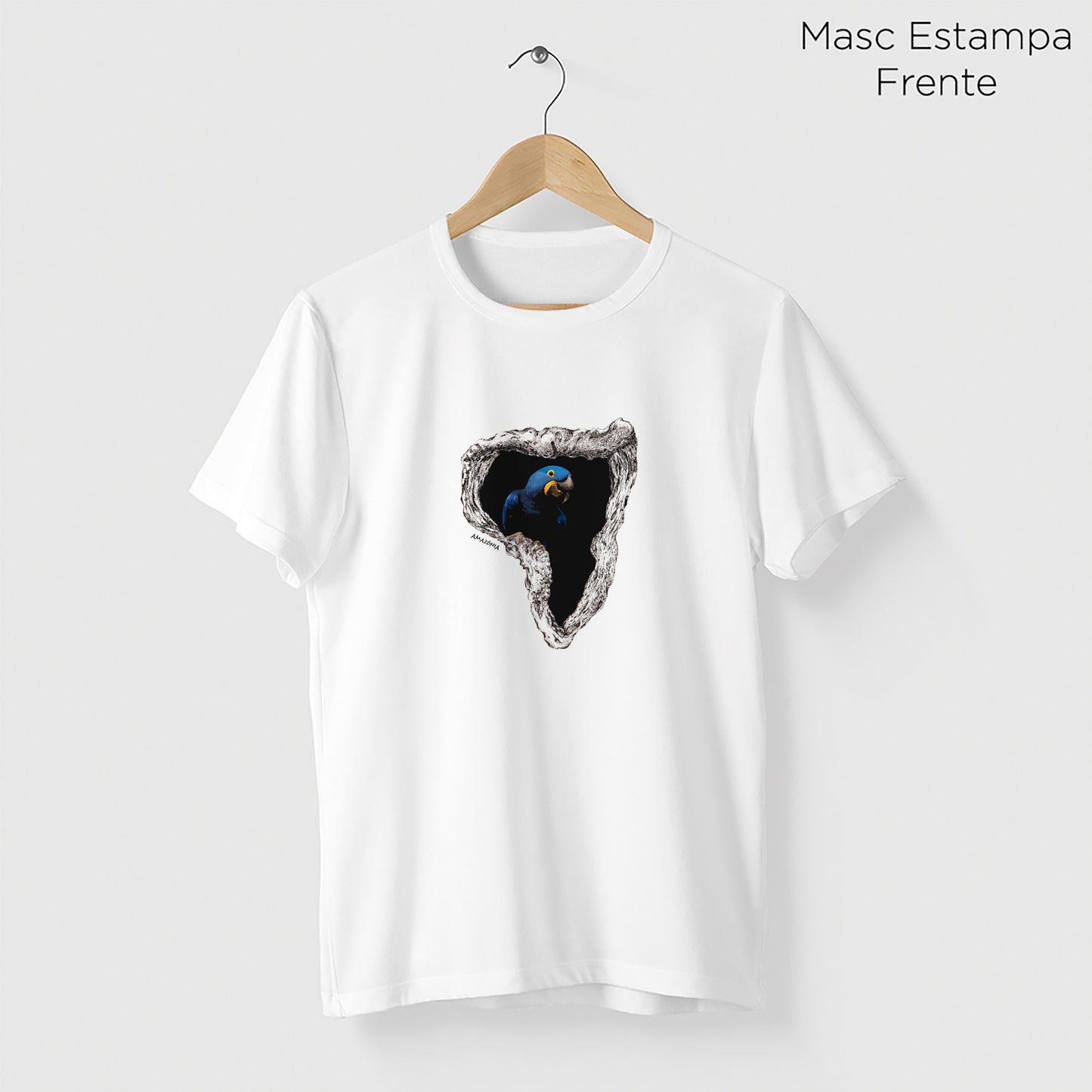 Camiseta Amazônia ONÇAFARI ARARA ÁRVORE - BRANCO - cód 2070