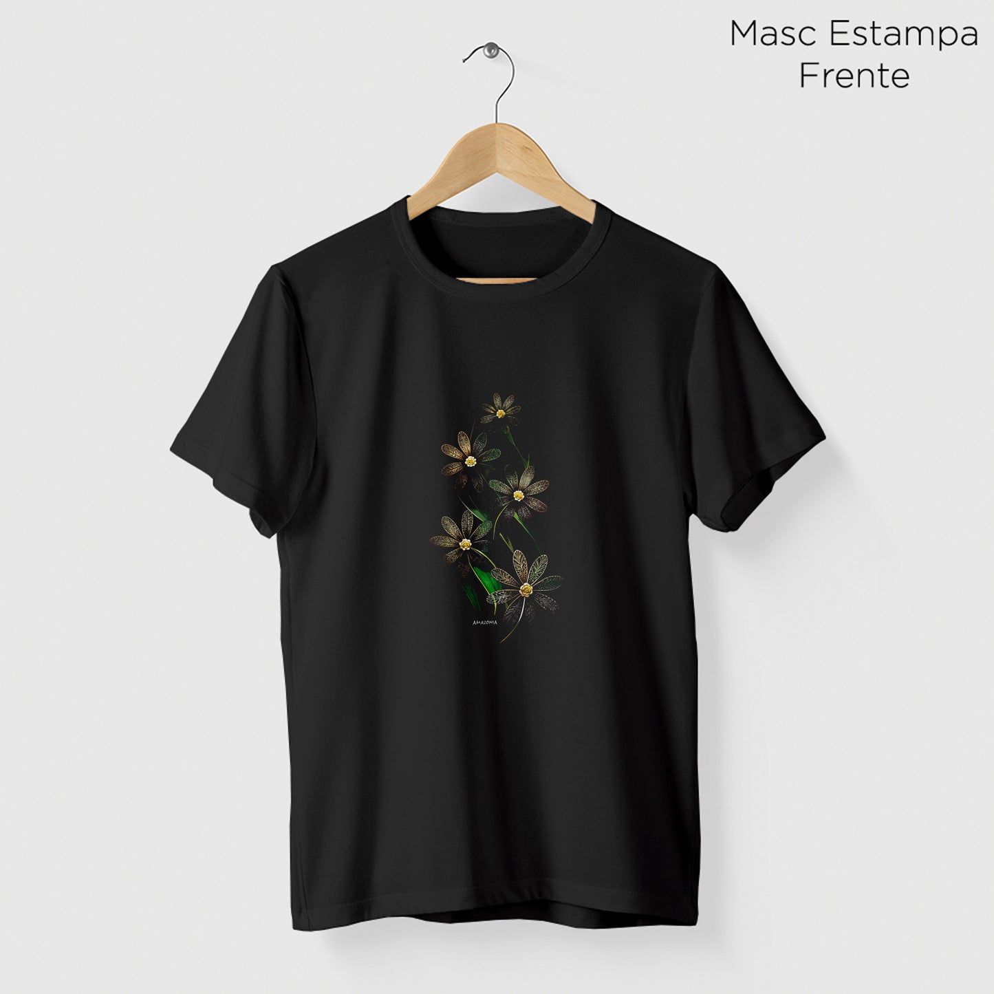 Camiseta Amazônia GOLDEN FLOWER - PRETO - cód 2125