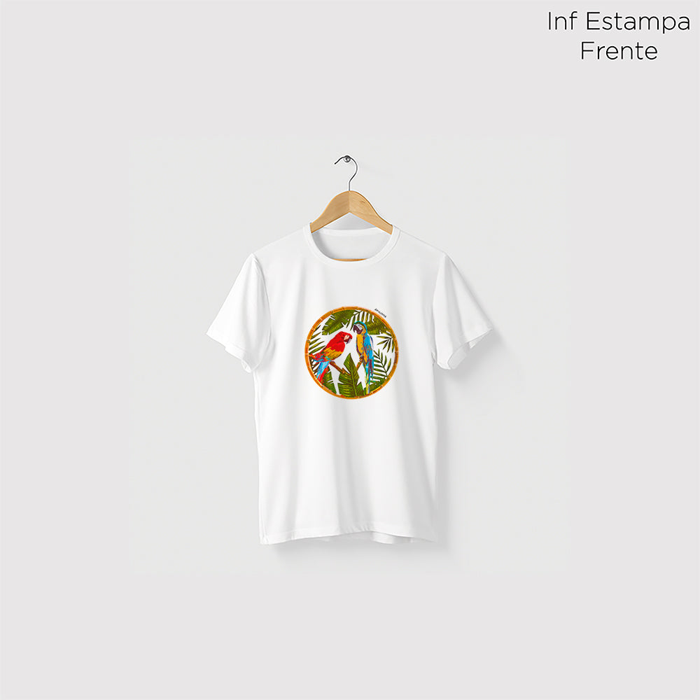 Camiseta Amazônia BORDADO ARARAS - BRANCO - cód 0930