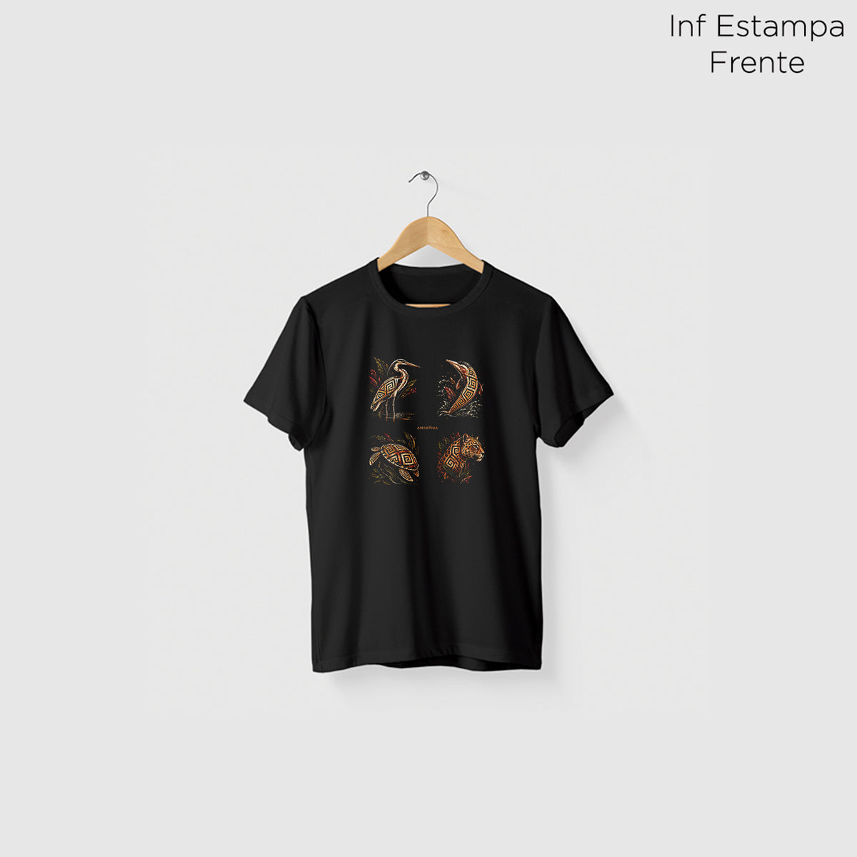 Camiseta Amazônia FAUNA MARAJOARA - PRETO - cód 2435