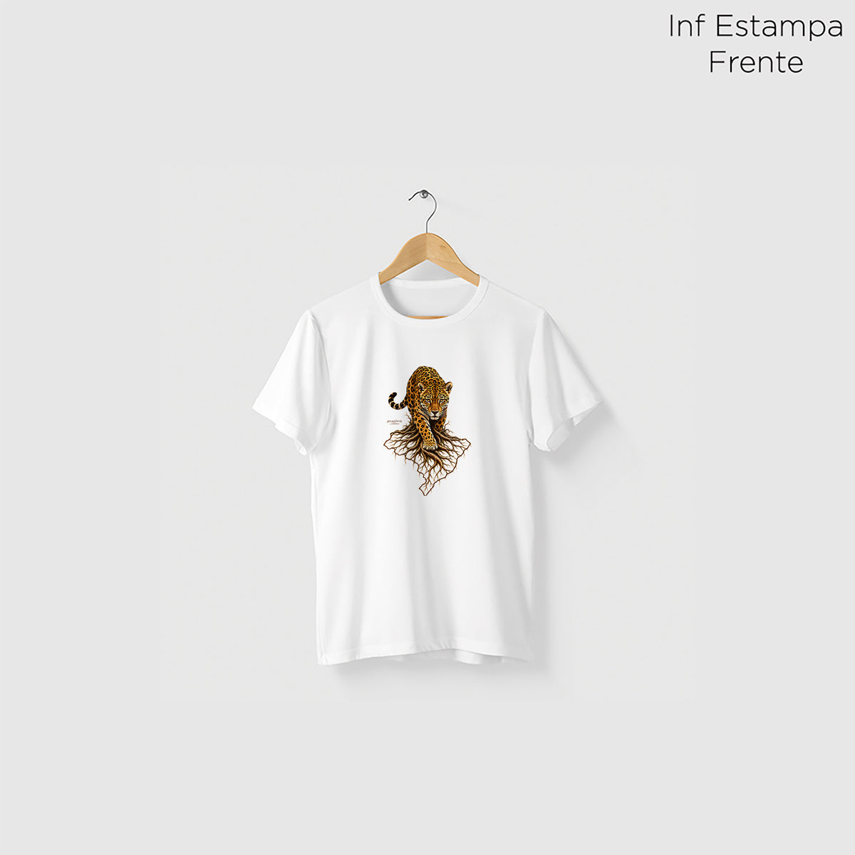 Camiseta Amazônia RAÍZES DA ONÇA - BRANCO - cód 2453