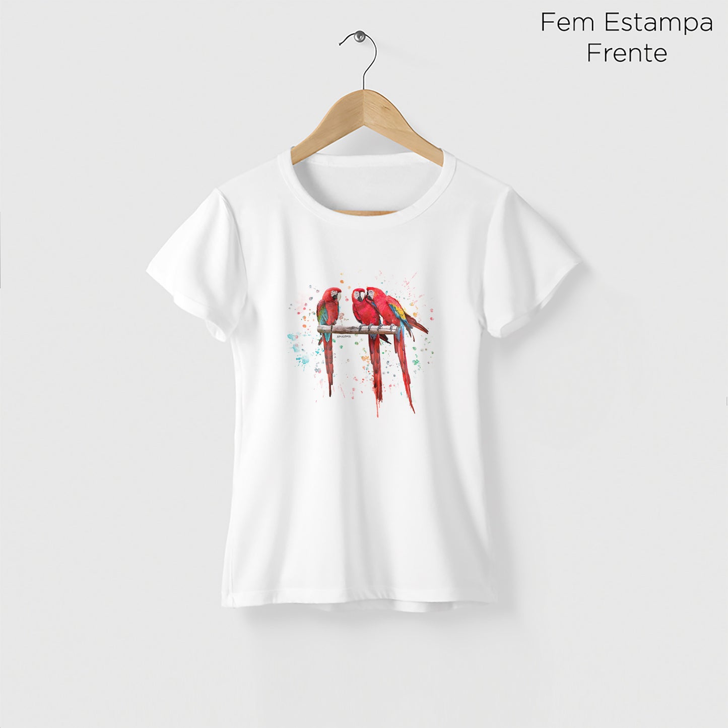 Camiseta Amazônia ARARAS AQUARELA - BRANCO - cód 0478