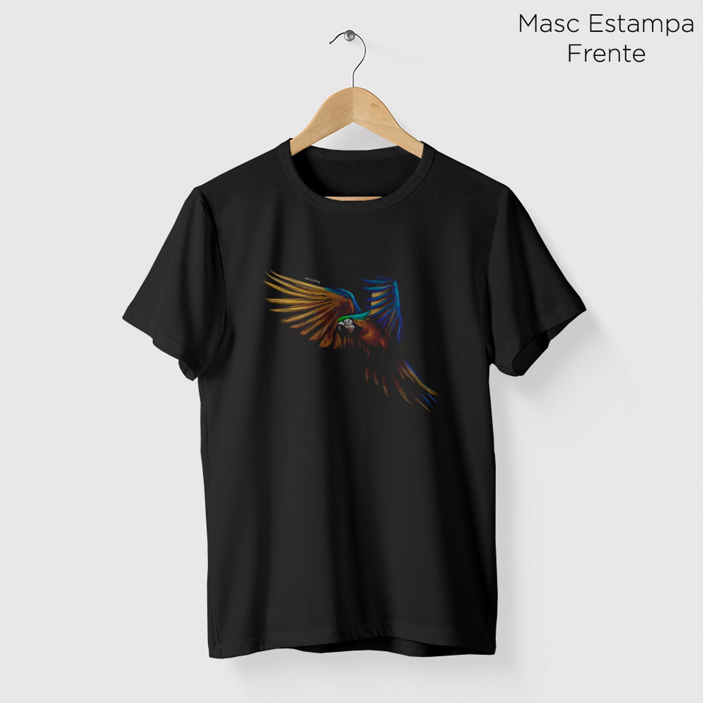 Camiseta Amazônia AQUARELA ARARA - PRETO - cód 0519