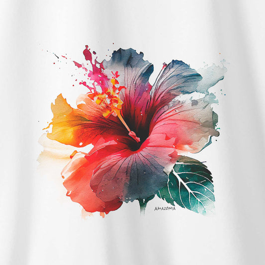 Camiseta Amazônia HIBISCO AQUARELA - BRANCO - cód 0564