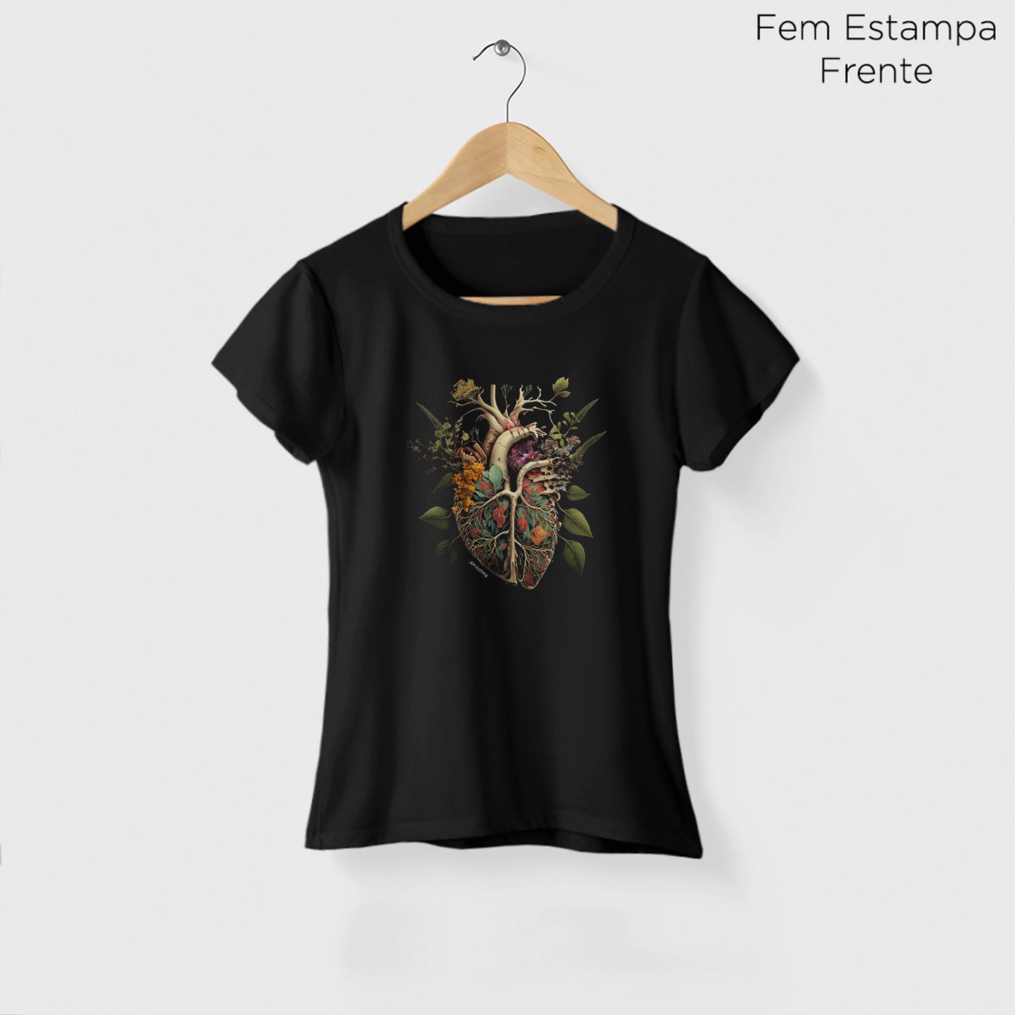 Camiseta Amazônia FLORESTA CORAÇÃO - PRETO - cód 0680