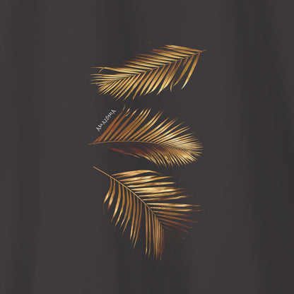 Camiseta Amazônia FOLHAS DOURADAS - CINZA CHUMBO - cód 2166