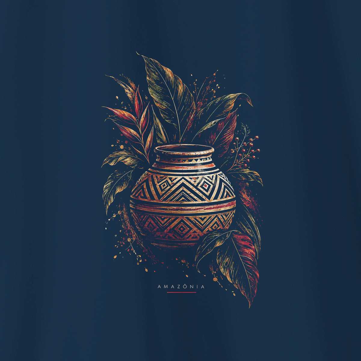 Camiseta Amazônia CERÂMICA MARAJOARA - AZUL MARINHO - cód 2434