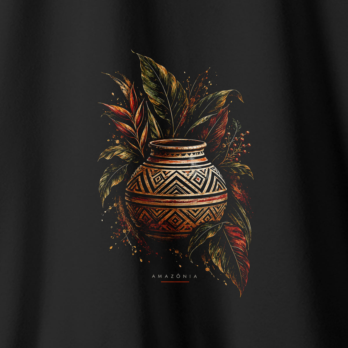 Camiseta Amazônia CERÂMICA MARAJOARA - PRETO - cód 2434