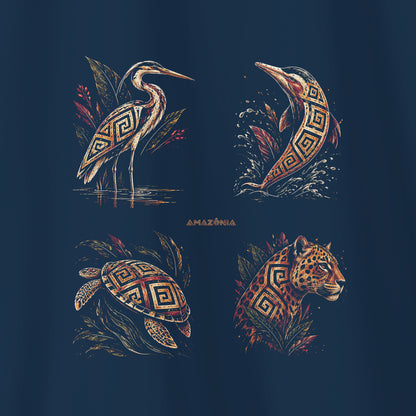 Camiseta Amazônia FAUNA MARAJOARA - AZUL MARINHO - cód 2435