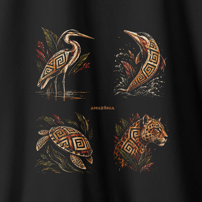 Camiseta Amazônia FAUNA MARAJOARA - PRETO - cód 2435