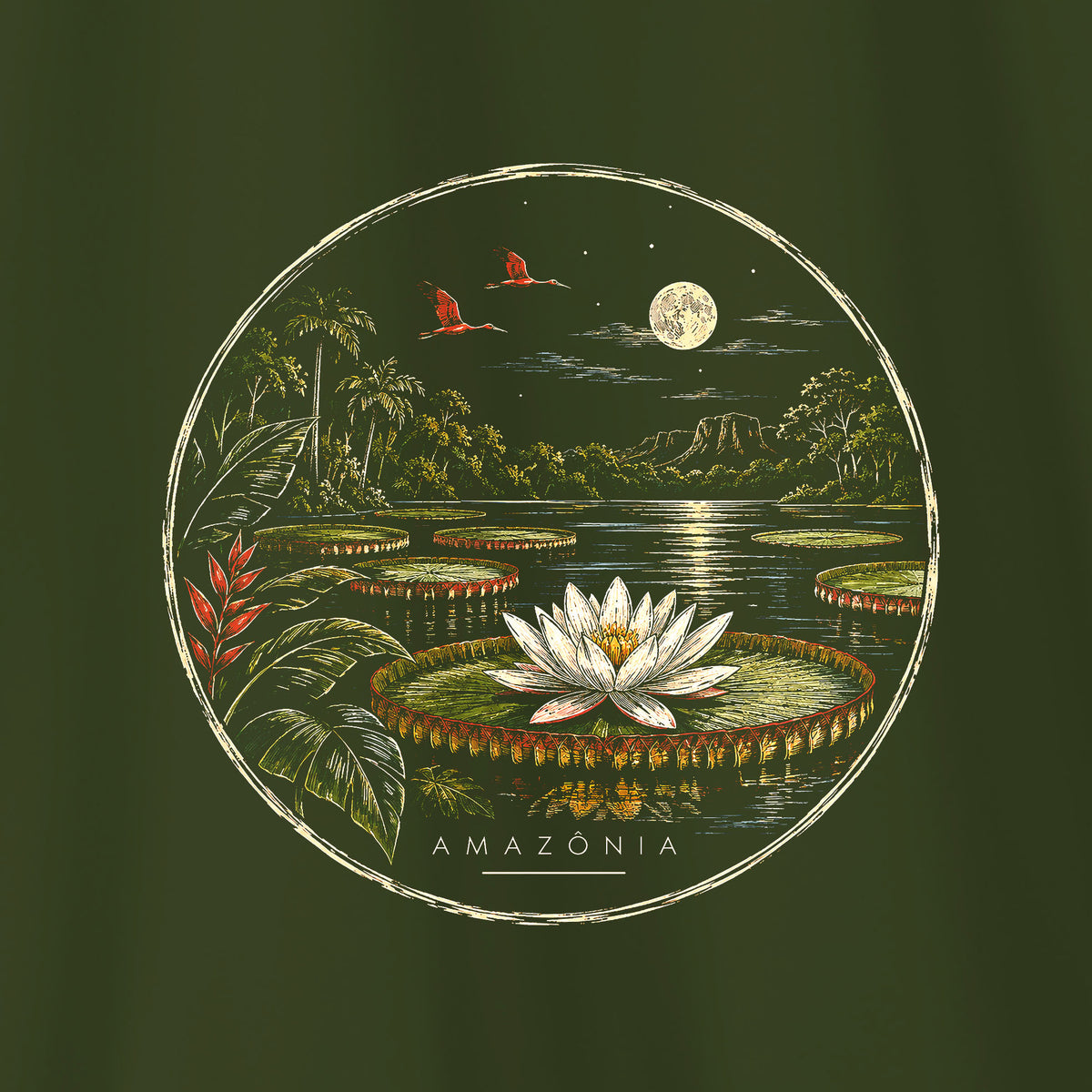 Camiseta Amazônia VITÓRIA-RÉGIA - VERDE ESCURO - cód 2437