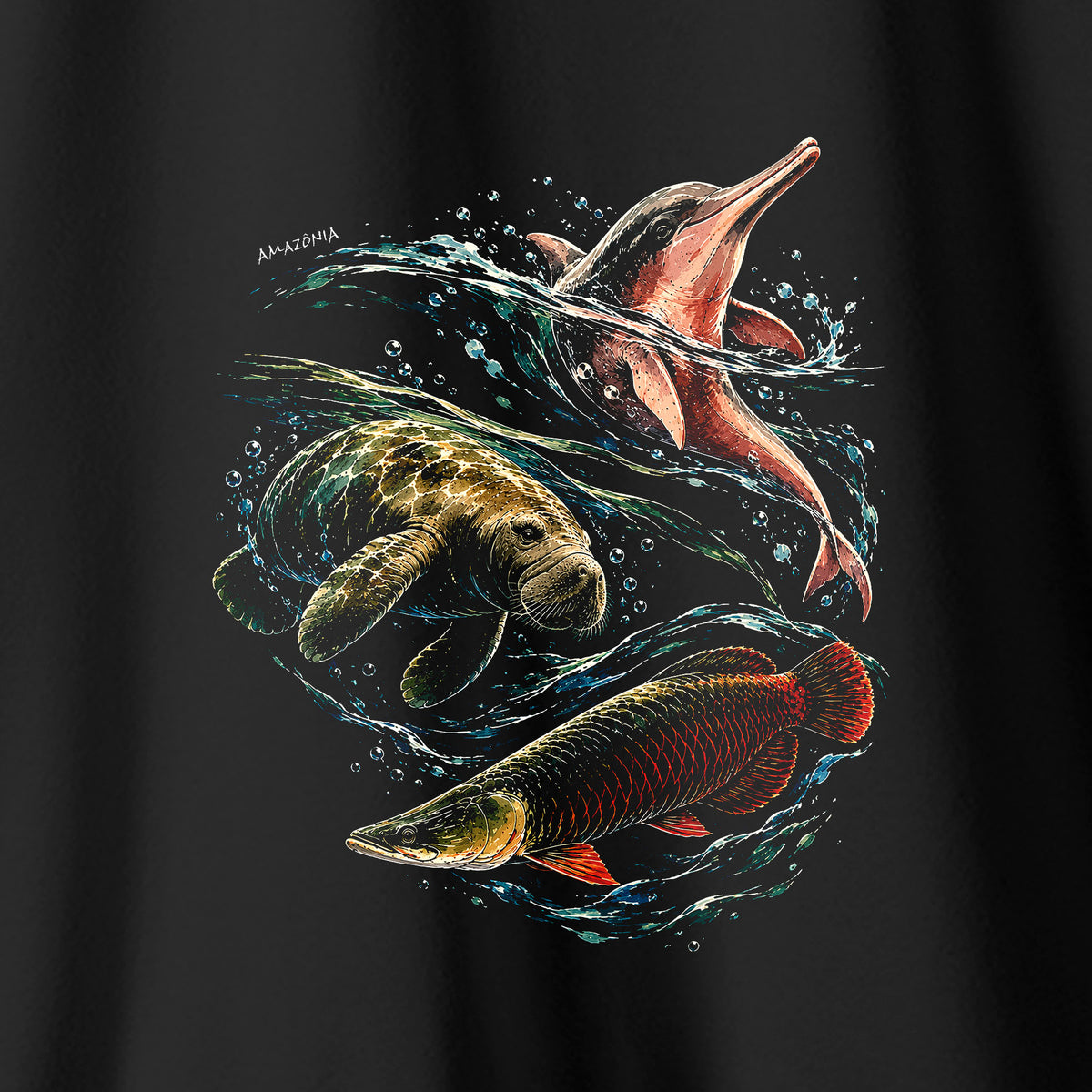 Camiseta Amazônia ÁGUAS DA AMAZÔNIA - PRETO - cód 2451