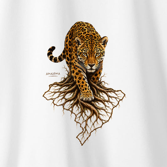 Camiseta Amazônia RAÍZES DA ONÇA - BRANCO - cód 2453