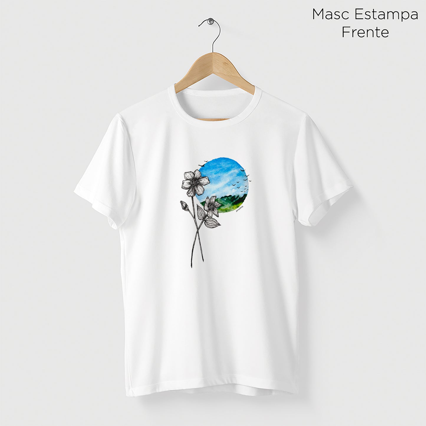 Camiseta Amazônia FLOR PAISAGEM - BRANCO - cód 2142