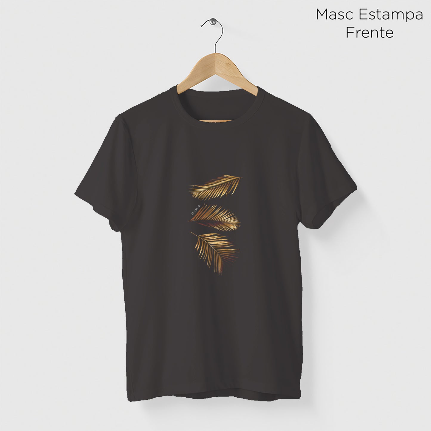 Camiseta Amazônia FOLHAS DOURADAS - CINZA CHUMBO - cód 2166