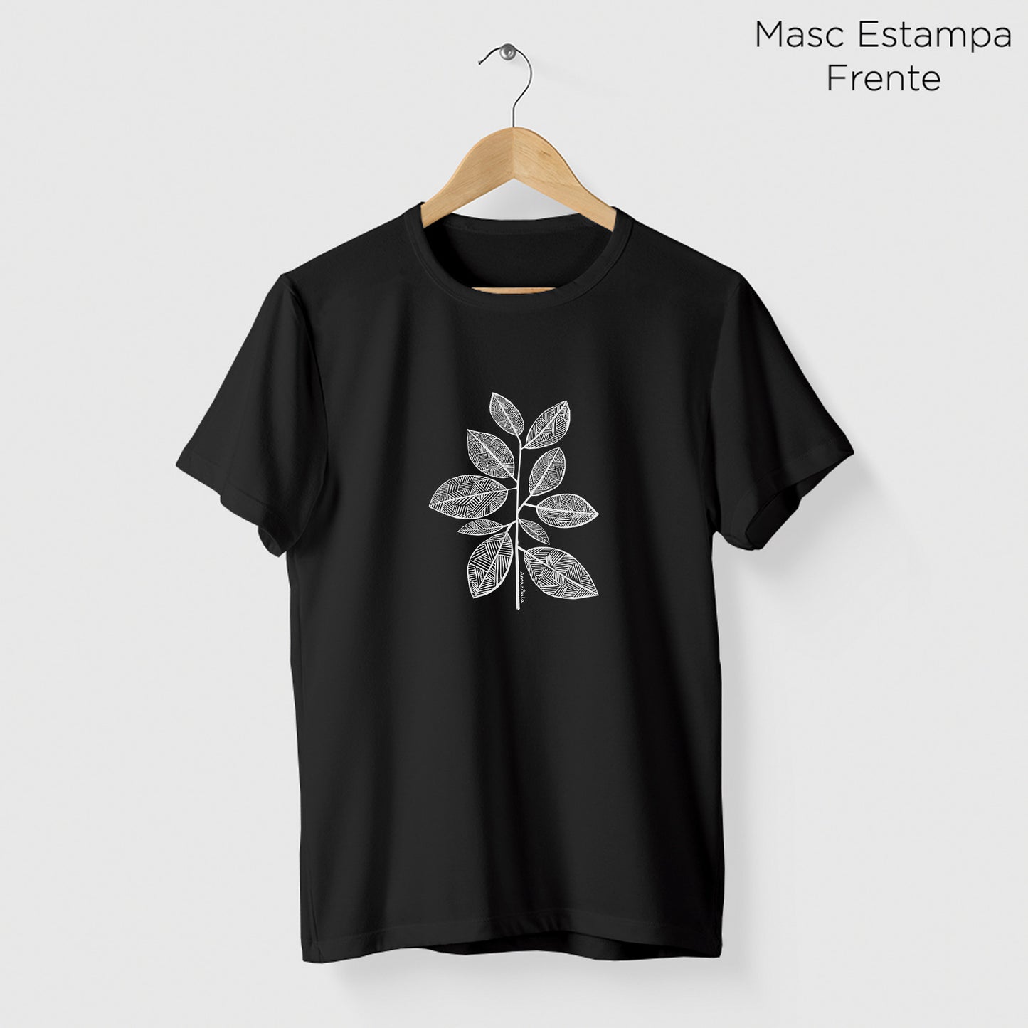 Camiseta Amazônia GRAFISMO FOLHAS - PRETO - cód 2233
