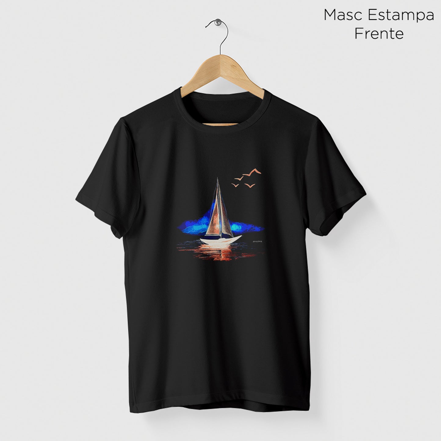 Camiseta Amazônia BARCO PAISAGEM - PRETO - cód 2301