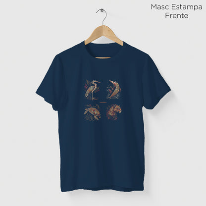 Camiseta Amazônia FAUNA MARAJOARA - AZUL MARINHO - cód 2435