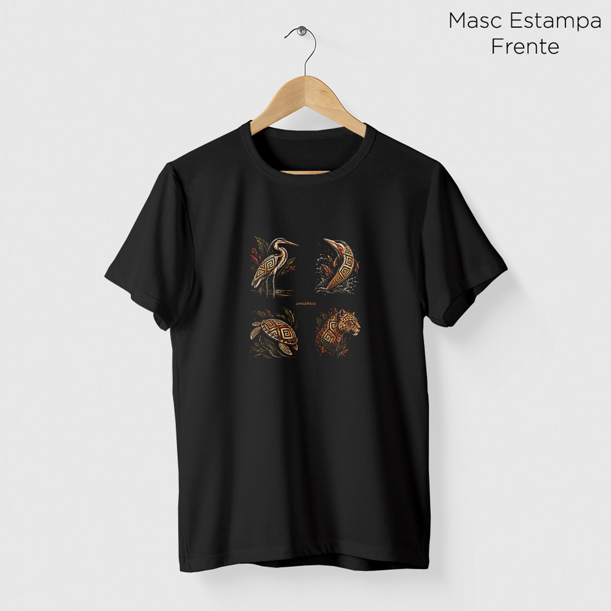 Camiseta Amazônia FAUNA MARAJOARA - PRETO - cód 2435