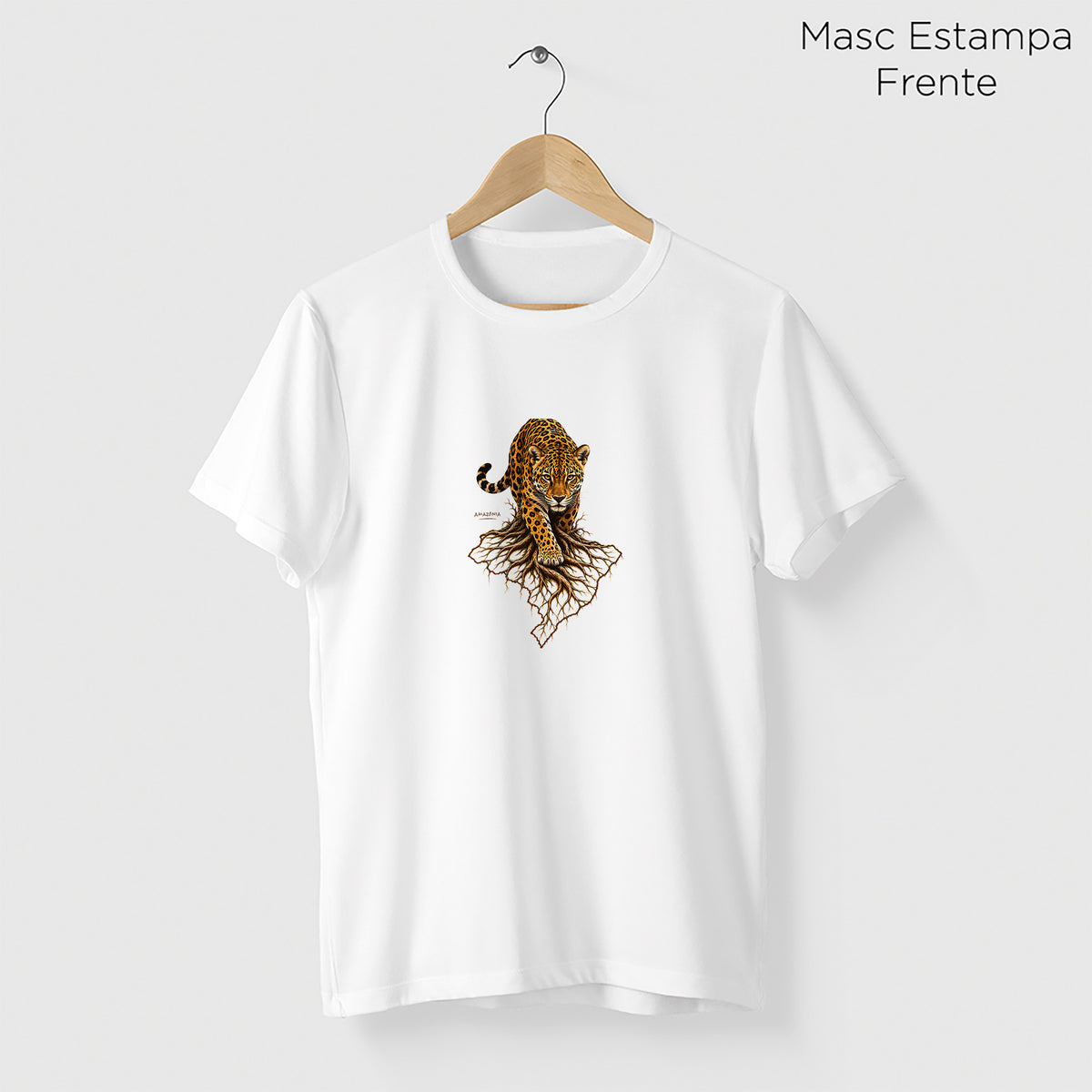 Camiseta Amazônia RAÍZES DA ONÇA - BRANCO - cód 2453