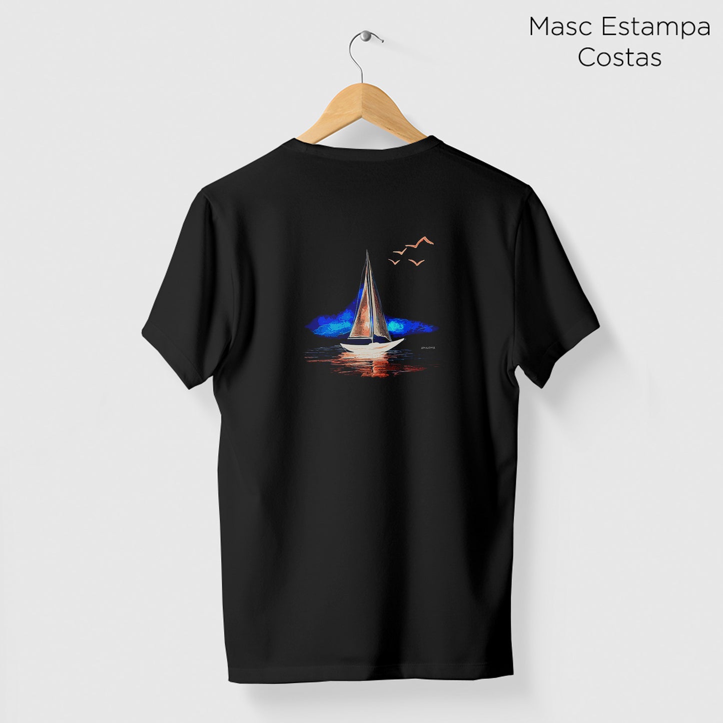 Camiseta Amazônia BARCO PAISAGEM - PRETO - cód 2301