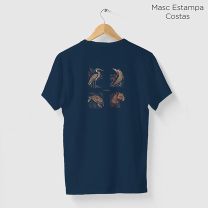 Camiseta Amazônia FAUNA MARAJOARA - AZUL MARINHO - cód 2435