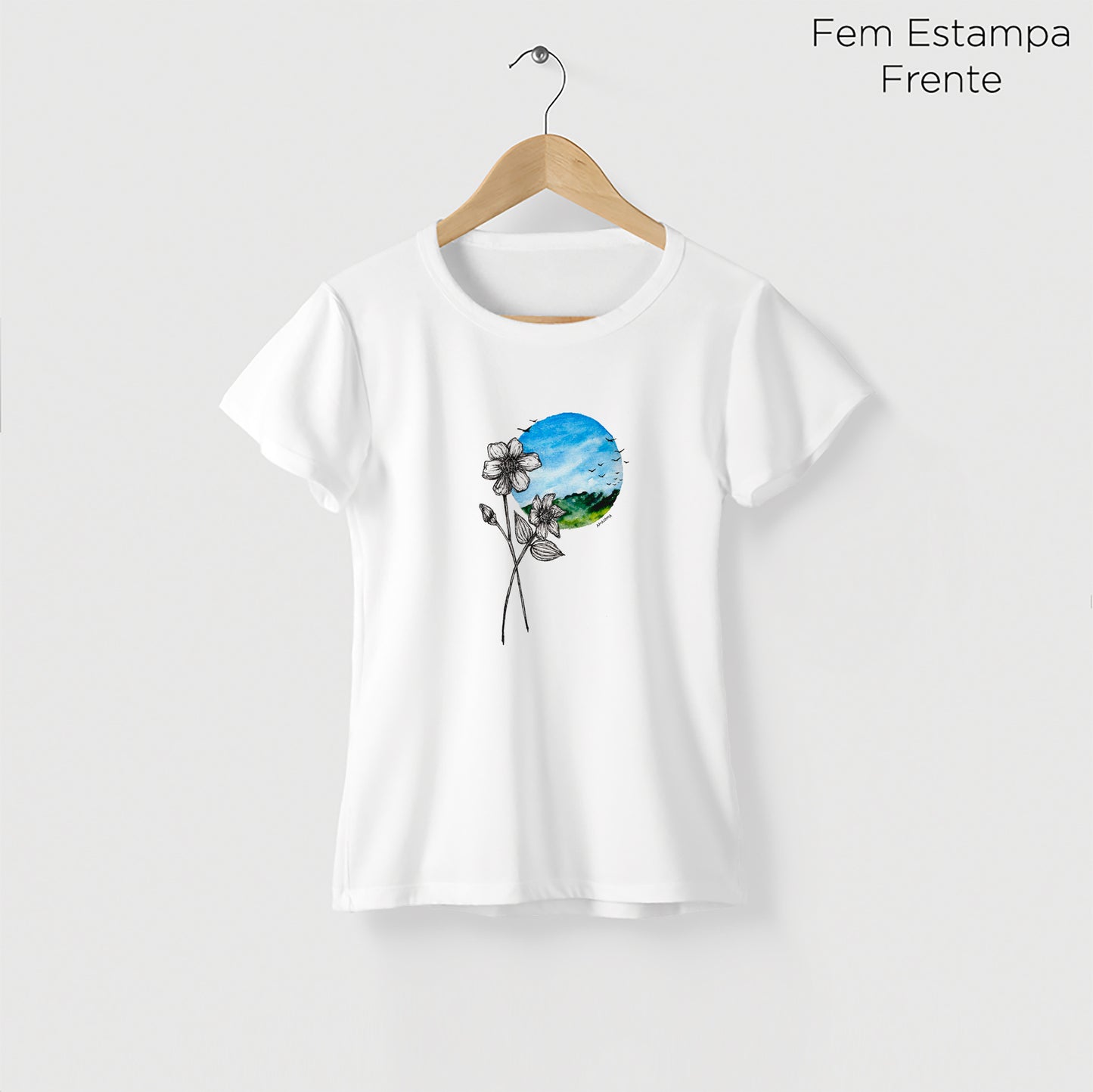 Camiseta Amazônia FLOR PAISAGEM - BRANCO - cód 2142