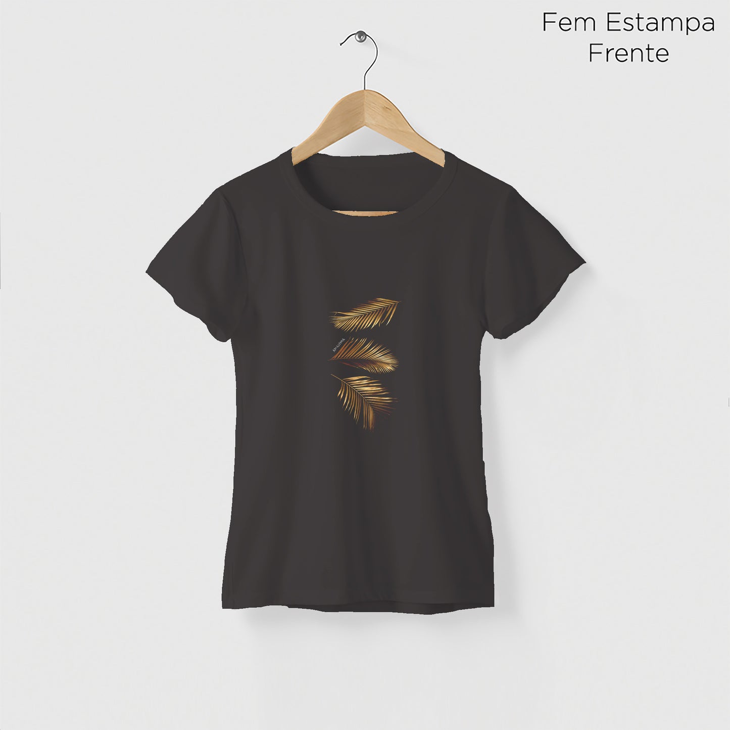 Camiseta Amazônia FOLHAS DOURADAS - CINZA CHUMBO - cód 2166