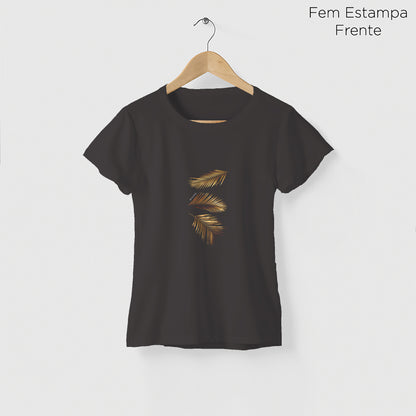 Camiseta Amazônia FOLHAS DOURADAS - CINZA CHUMBO - cód 2166
