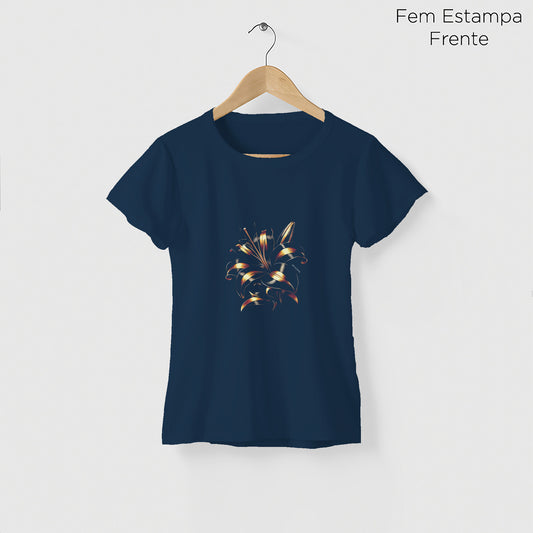 Camiseta Amazônia HIBISCO DOURADO - AZUL MARINHO - cód 2174