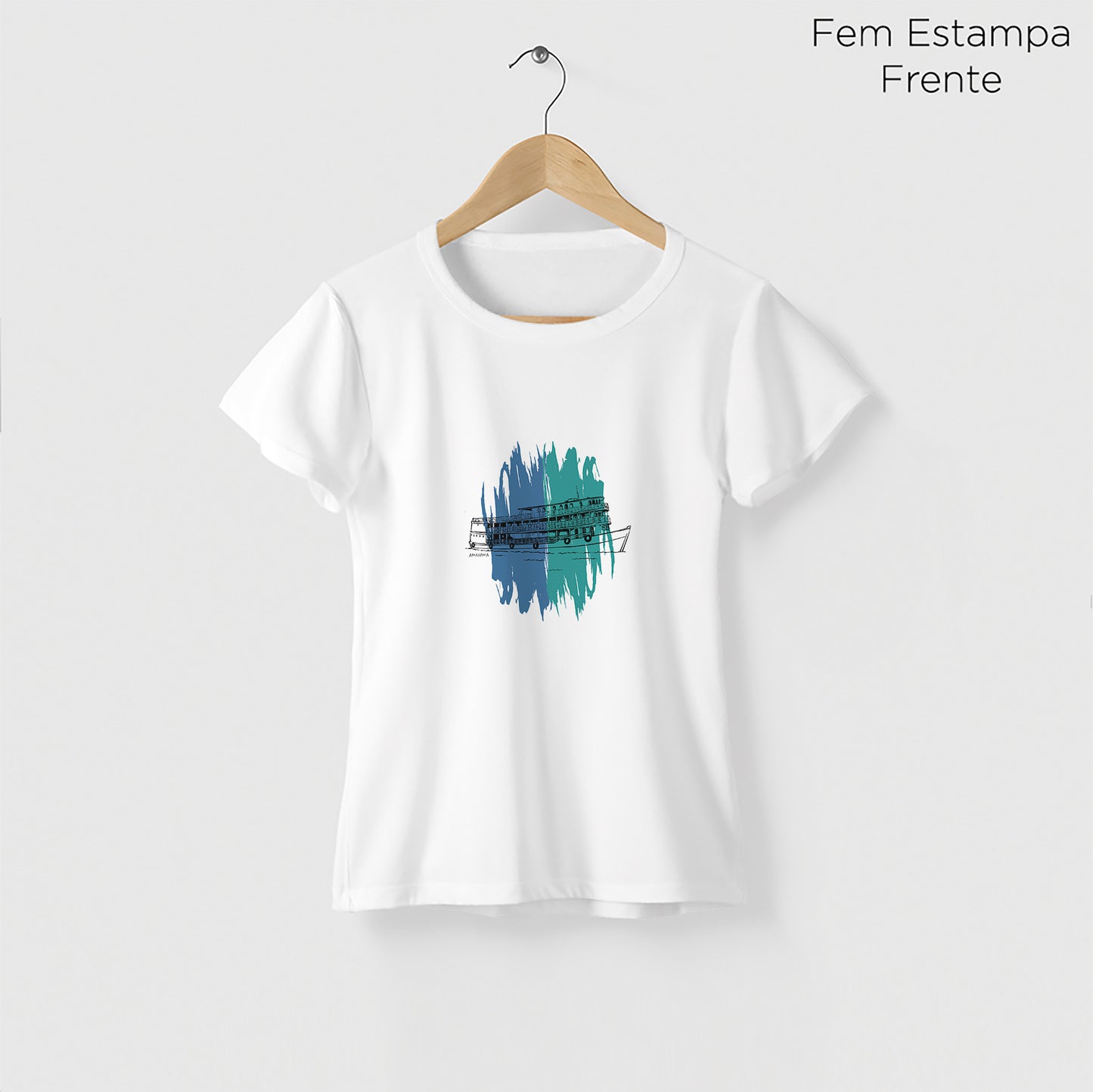Camiseta Amazônia BARCO AMAZÔNICO - BRANCO - cód 2236