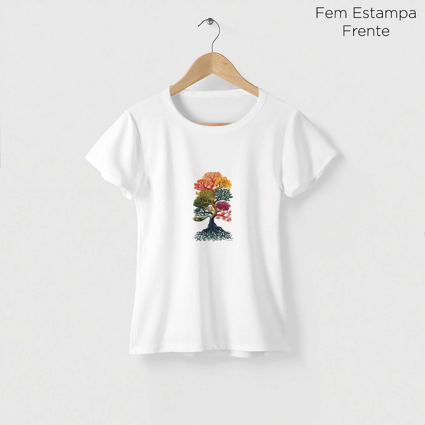 Camiseta Amazônia ÁRVORE CORES - BRANCO - cód 2267