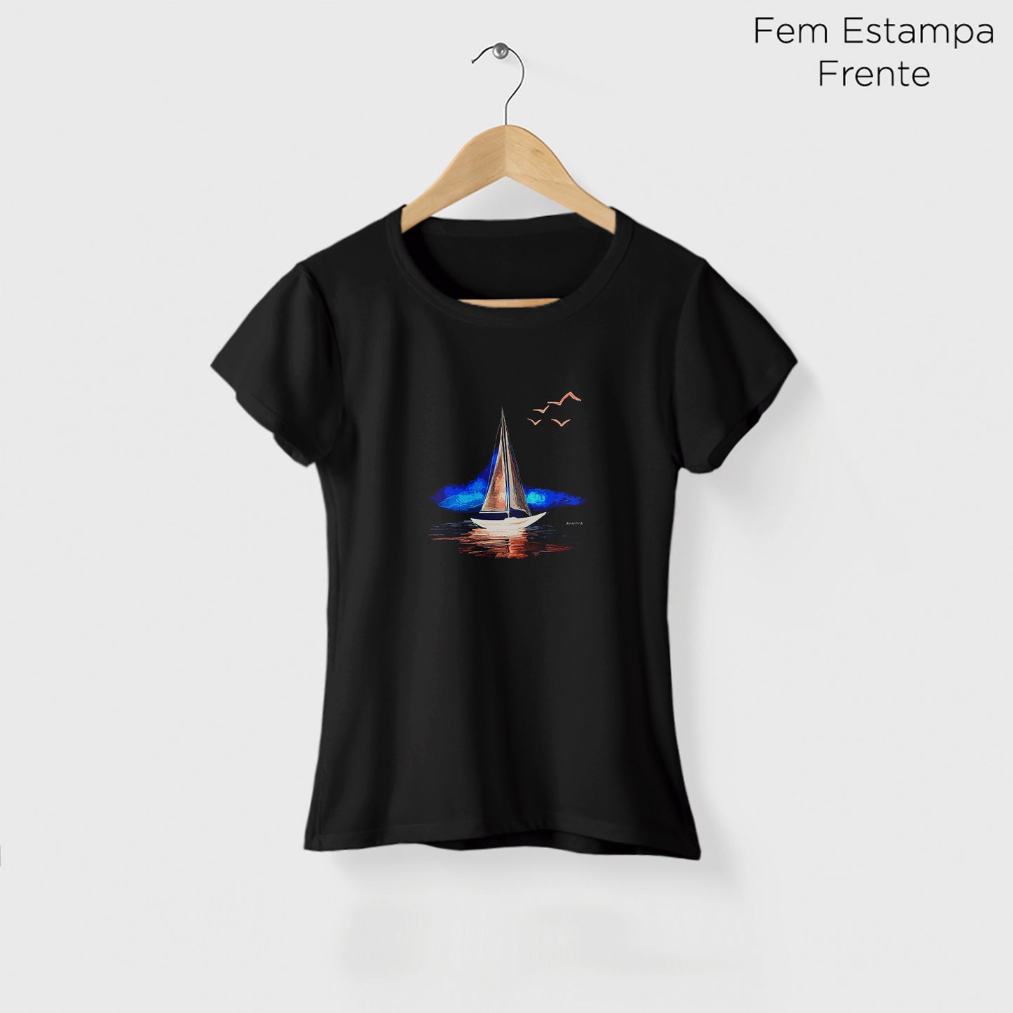 Camiseta Amazônia BARCO PAISAGEM - PRETO - cód 2301