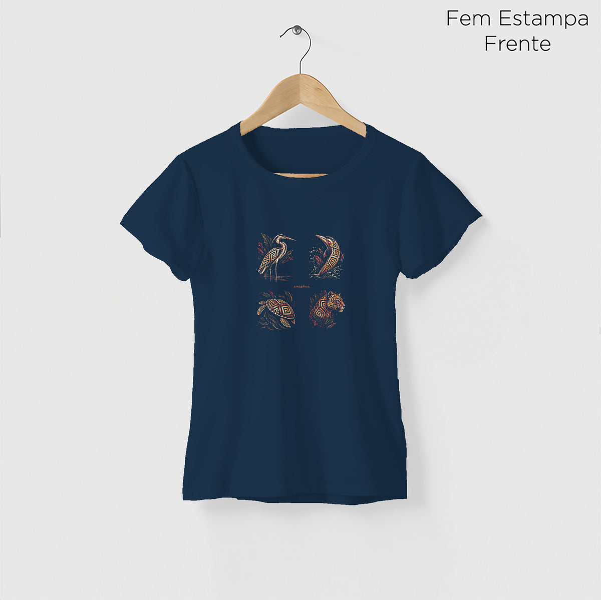 Camiseta Amazônia FAUNA MARAJOARA - AZUL MARINHO - cód 2435