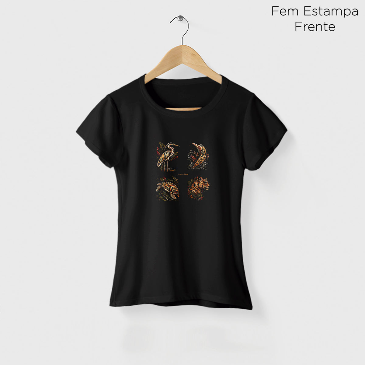 Camiseta Amazônia FAUNA MARAJOARA - PRETO - cód 2435