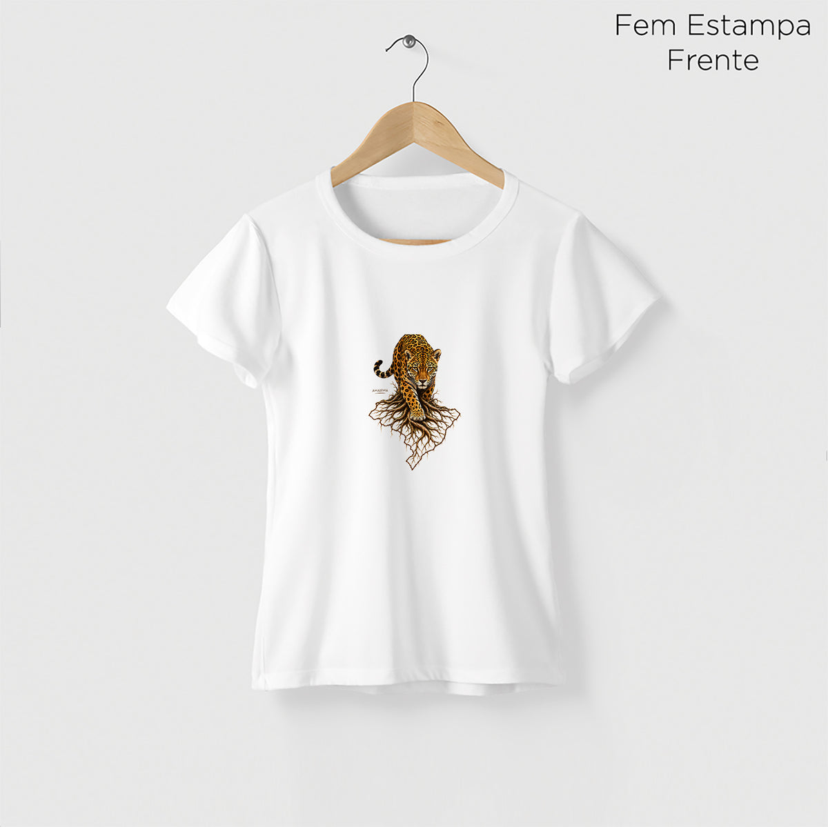Camiseta Amazônia RAÍZES DA ONÇA - BRANCO - cód 2453