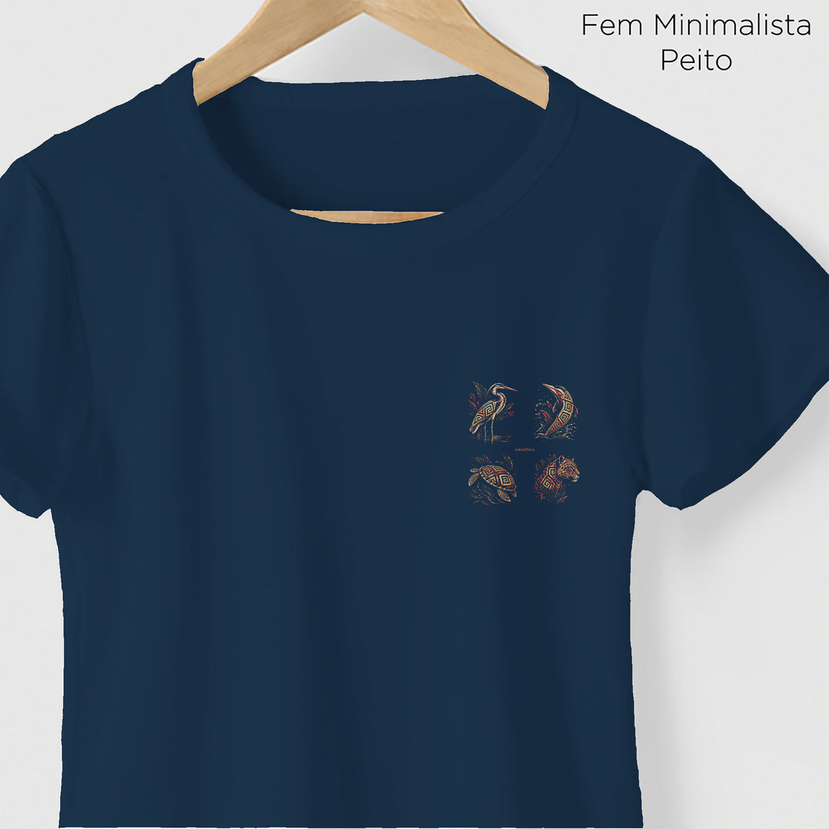 Camiseta Amazônia FAUNA MARAJOARA - AZUL MARINHO - cód 2435