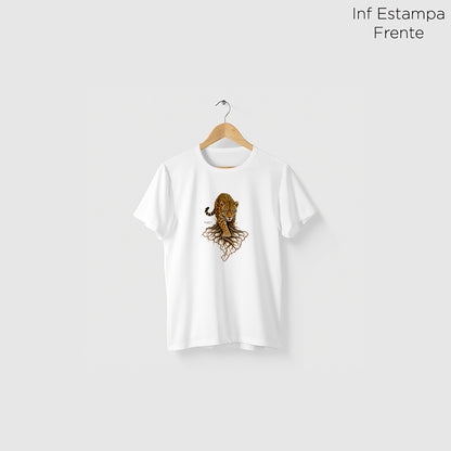 Camiseta Amazônia RAÍZES DA ONÇA - BRANCO - cód 2453